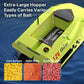 Neon green bait boat with large hopper and labeled bait capacity markings