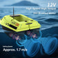 Neon green high-torque bait boat with antenna and water jet propulsion