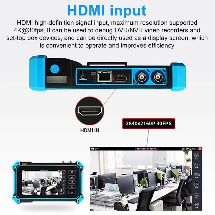 Network video surveillance tester showing HDMI input and rear port connectors