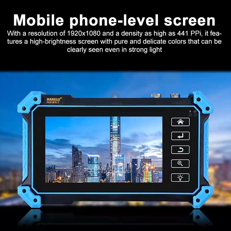 Network video surveillance tester with bright display showing live scene inside blue frame