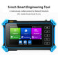 Blue 5-inch touch-screen engineering tool tester with rugged corners, front view