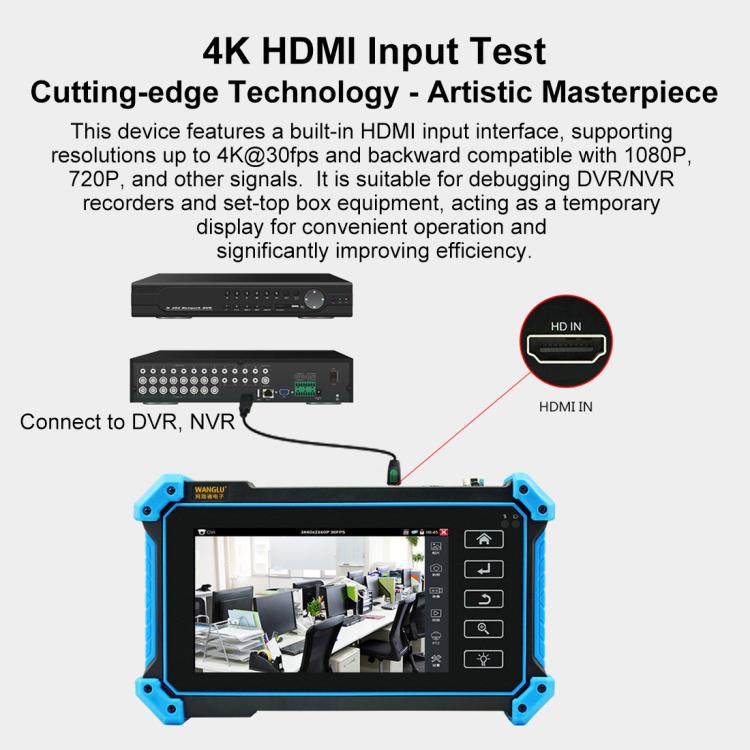 4K HDMI input test video surveillance tester with screen and HDMI IN port display