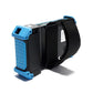 Blue-and-black CCTV tester, side view with textured grip and connection panel