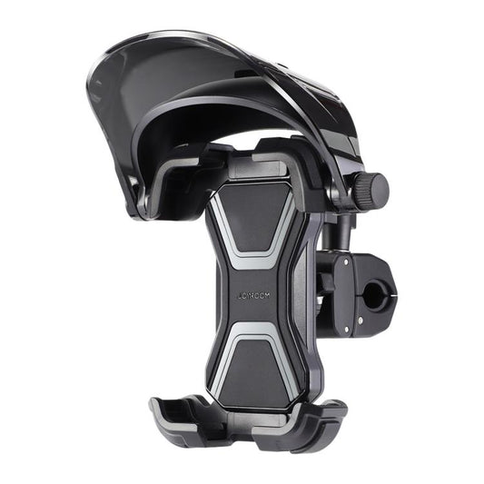 Cycling phone holder with sunshade, dark gray clamp mount with knob
