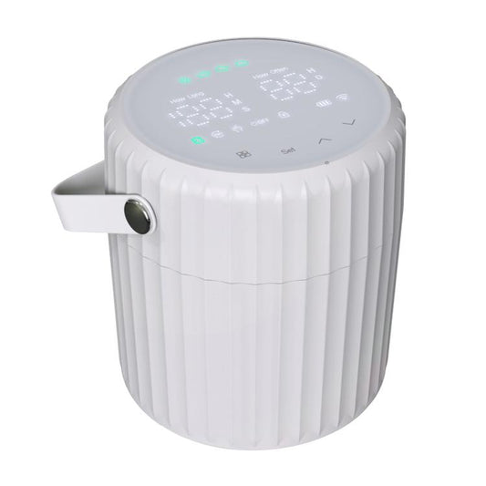 White portable smart WiFi irrigator with top control panel and side carrying handle