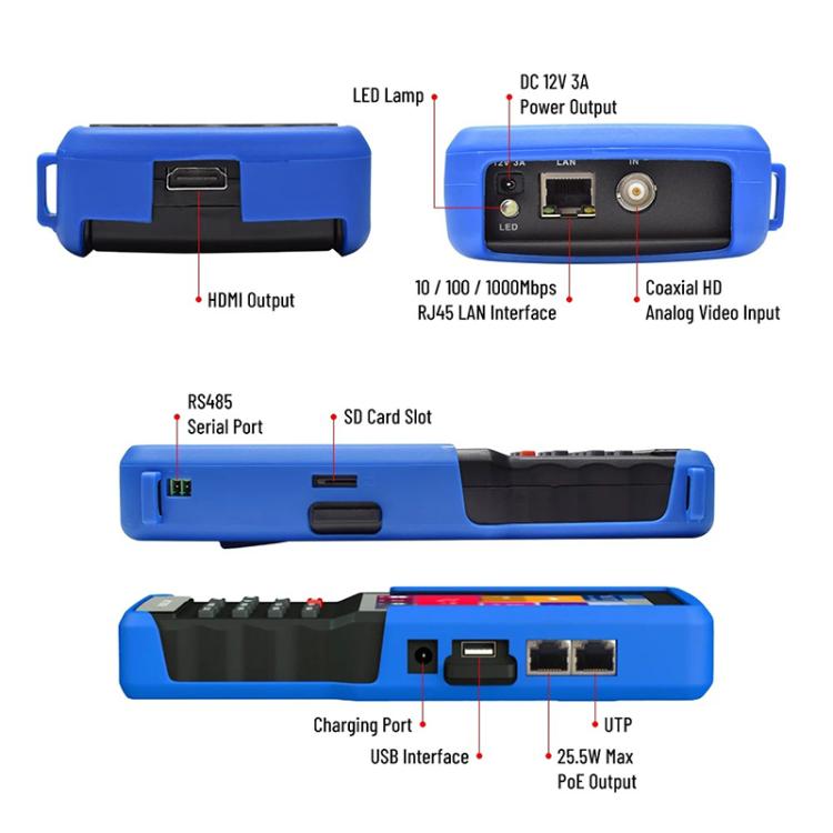 Engineering tester with coax, LAN, HDMI, USB, SD card, and RS485 ports