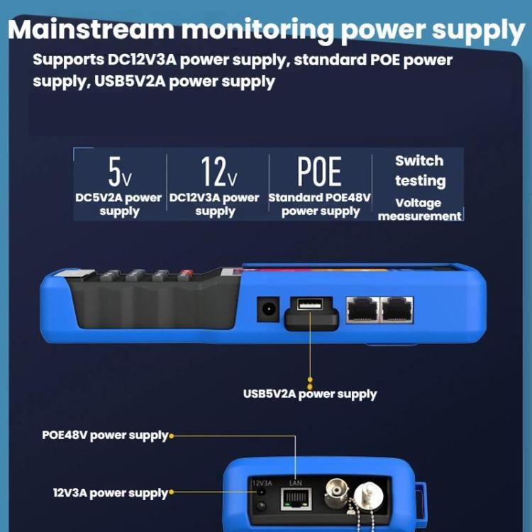 Engineering tester power panel with POE, DC12V, and DC5V inputs plus switch testing