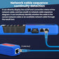 Engineering tester showing network cable continuity detection with RJ45 connection