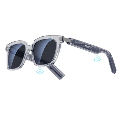 Yesido IO41 smart glasses with dark lenses, translucent frames, and open-ear audio temples