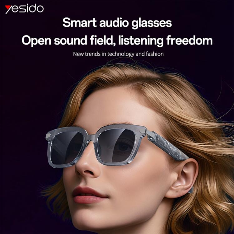 Yesido IO41 smart glasses with dark lenses and translucent frames worn by a model