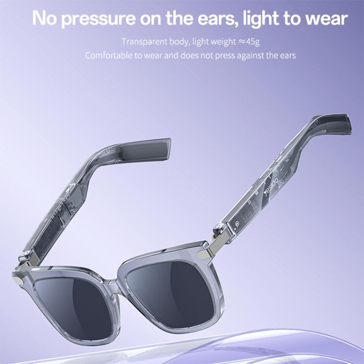 Yesido IO41 smart glasses with dark lenses and translucent open-ear audio temples