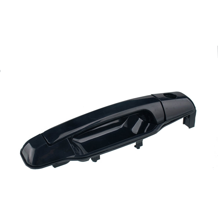Black exterior door handle for front left door, curved grip with mounting tabs