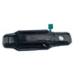 Black left front door handle housing with circular keyhole detail and green release pin