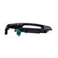 Black front left exterior door handle assembly with green mounting clip and bolt