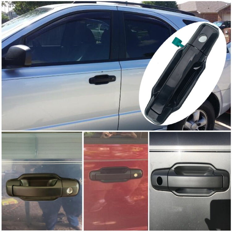 Black left front exterior door handle installed on vehicle door