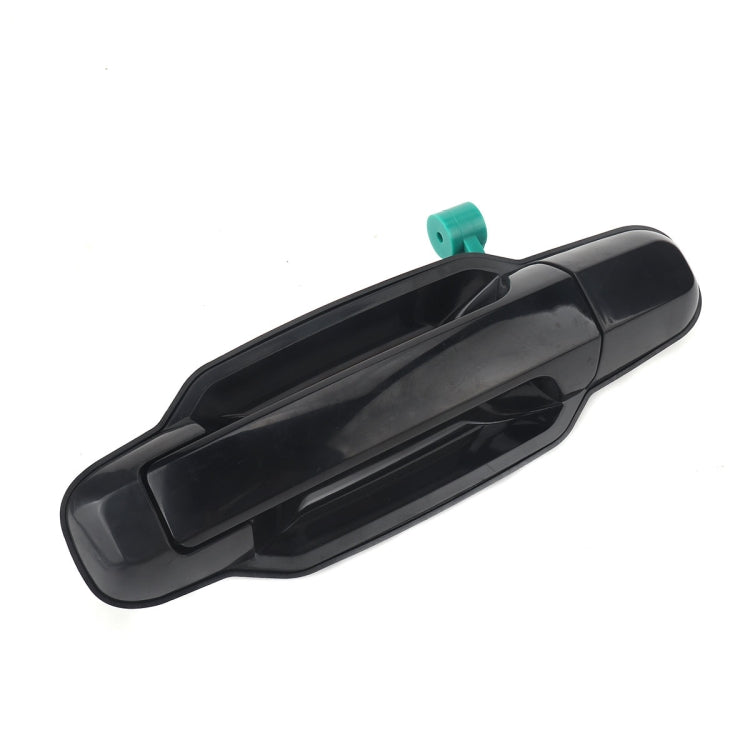 Left rear outside door handle, black with long window-like insert, angled view