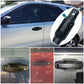 Installed left rear outside door handle on car door, black handle with green clip close-up