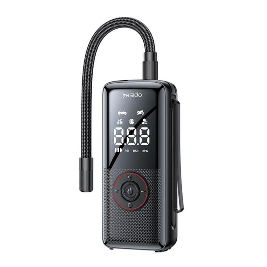 Yesido cordless car tire inflator with LED display and black mesh body