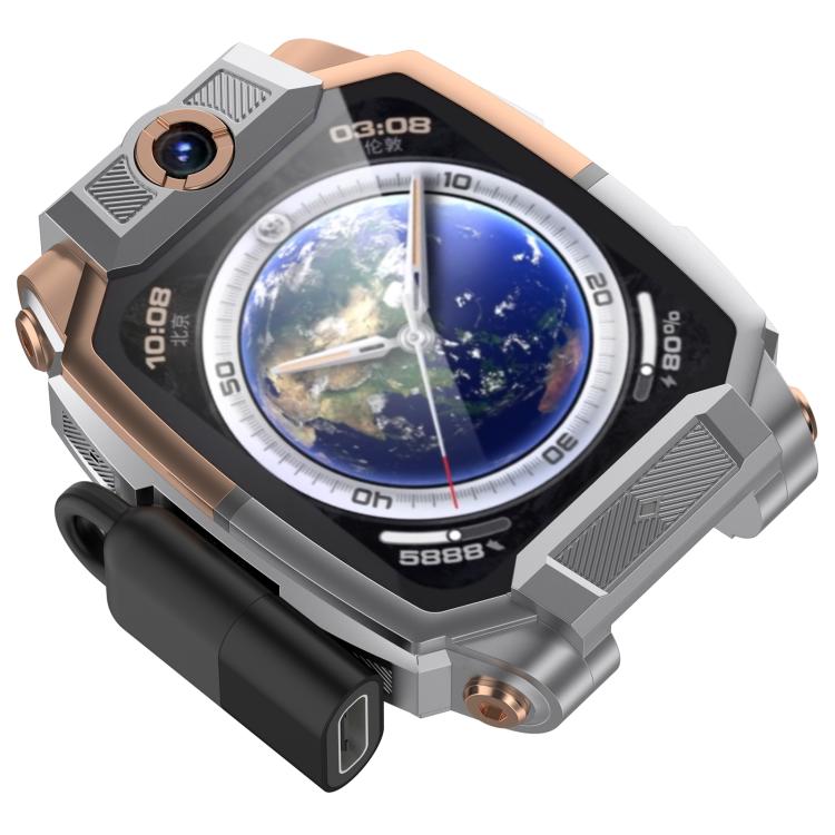 Black charging adapter beside a smartwatch, showing its fit near the watch case