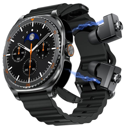G99 smartwatch with black band, dark case and matching wireless earbuds
