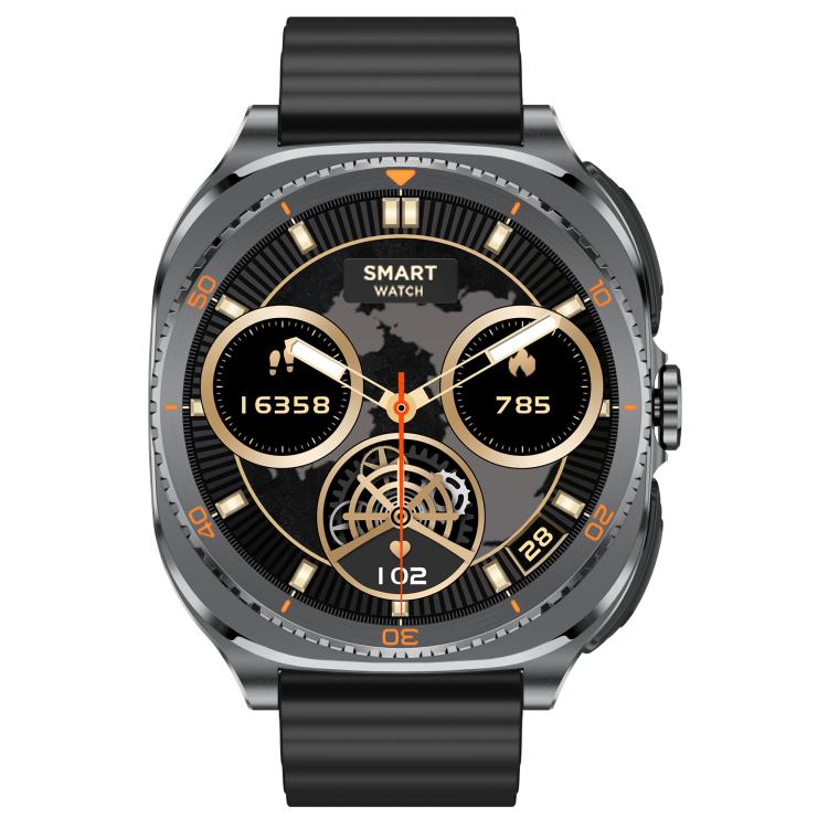 G99 smartwatch with black band, silver case and gold-accented analog-style display