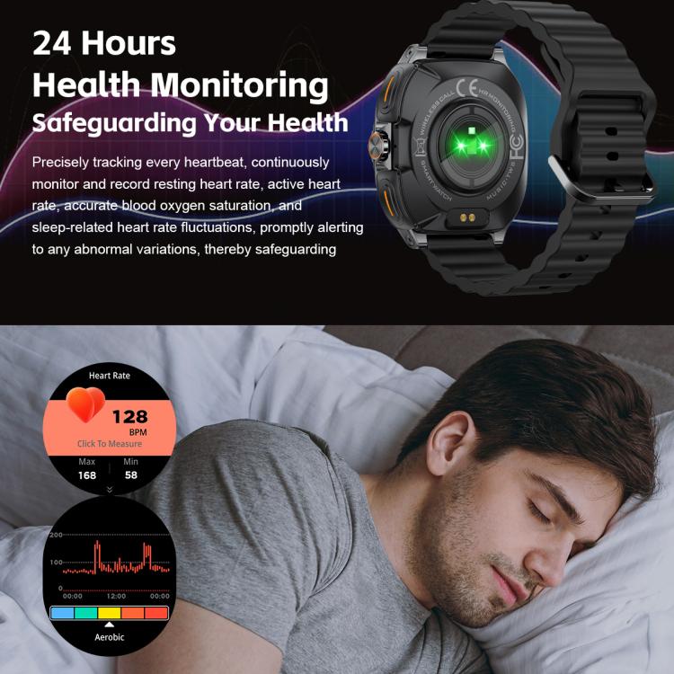 G99 black smartwatch shown from the back with its health sensor and ribbed strap.