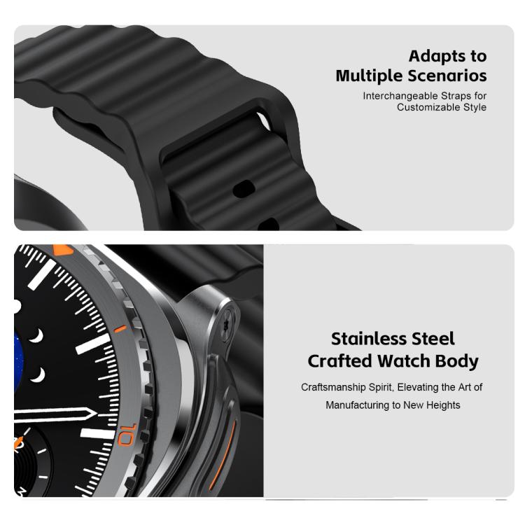 G99 smartwatch black strap and close-up of its stainless steel case
