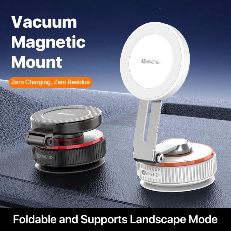 Rotating alloy magnetic vacuum phone holder set, one black and one white on bases
