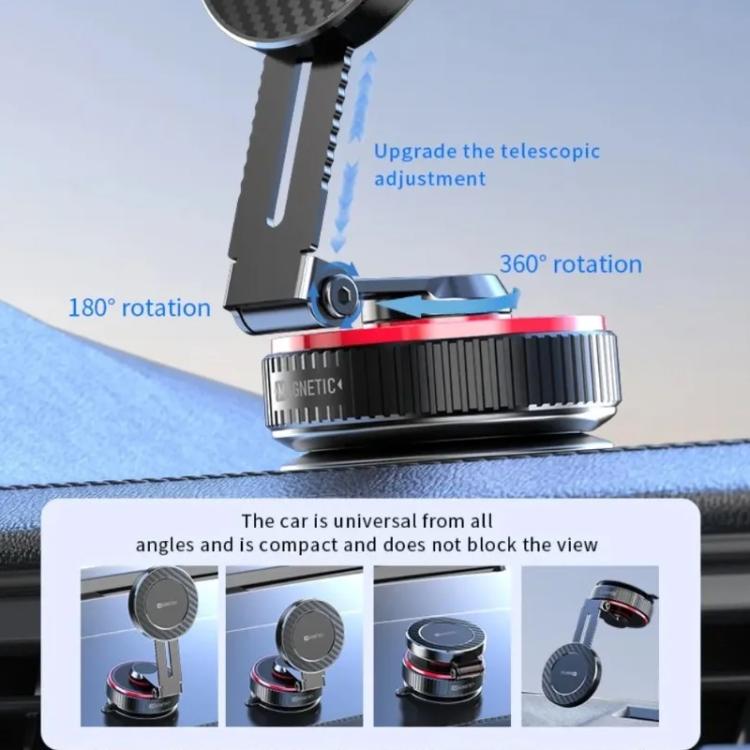 Rotating alloy magnetic vacuum phone holder base with red ring and adjustable telescopic arm