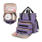 Detachable two-tier nail polish storage box, purple open with clear top pocket and compartments