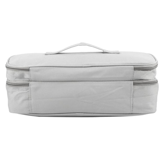 Light gray fold-top storage bag with top handle and dual zipper closure