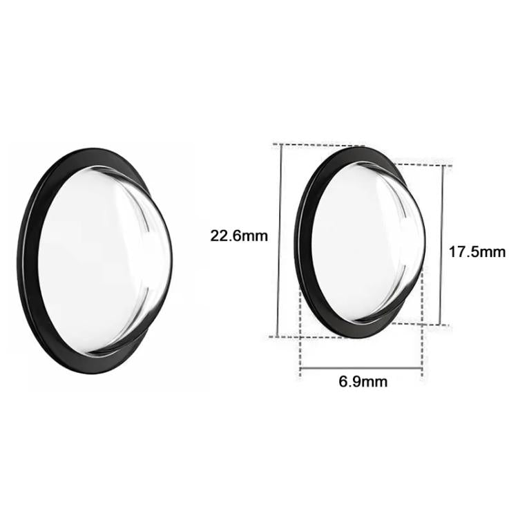 Black oval rim clear camera lens protector with size measurements 22.6mm x 17.5mm
