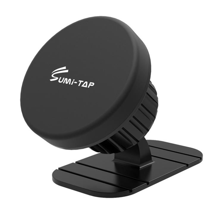 Magnetic car phone holder with round adhesive mount, black finish