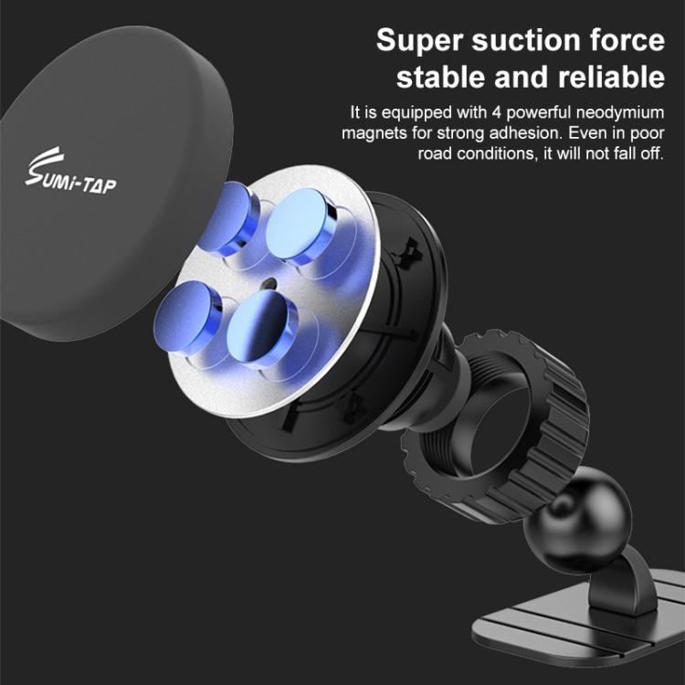 Magnetic car phone holder with visible magnet disc and mounting base