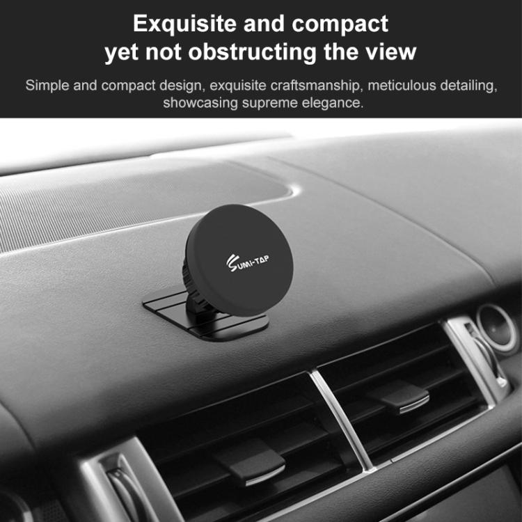 Magnetic car phone holder compact on dashboard air vent area, black finish