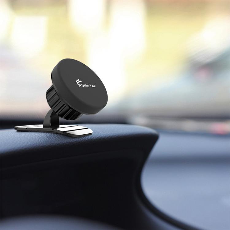 Black round magnetic car phone holder with dashboard stand