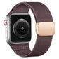 Mauve nylon twill watch band with magnetic buckle shown on a smartwatch