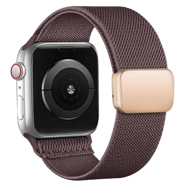 Mauve nylon twill watch band with magnetic buckle shown on a smartwatch