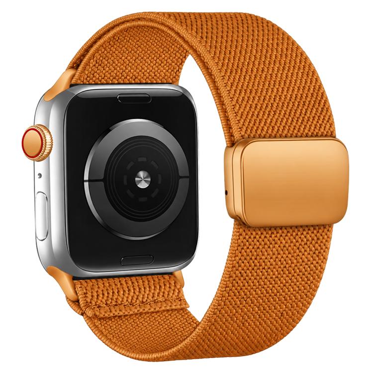 Orange nylon twill Apple Watch band with a magnetic buckle