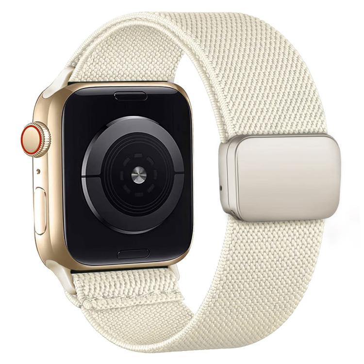Cream nylon twill Apple Watch band with a magnetic buckle
