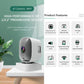 White smart security camera with lens, side buttons, and front speaker grille