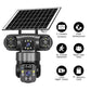 Solar-powered triple-lens security camera with three wide-angle lenses and base mount