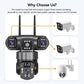 Solar security camera with triple-lens array and multiple mounting angle views