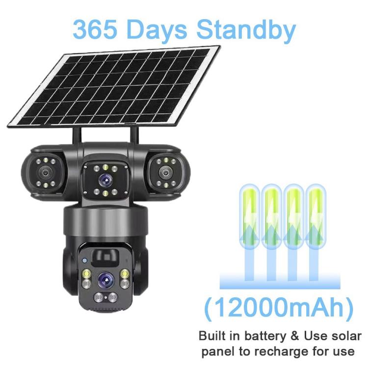 Solar-powered 360° security camera with built-in battery and large solar panel