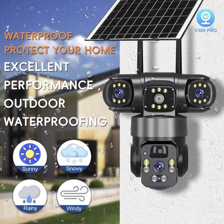 Outdoor solar security camera with triple lenses and weatherproof protection