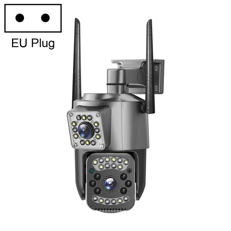 Dual-lens WiFi surveillance camera with EU plug and two rotating antennas