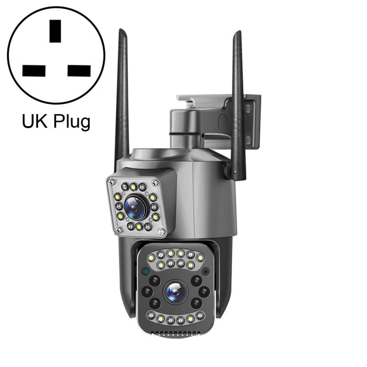 Dual-lens WiFi surveillance camera with UK plug and two rotating antennas
