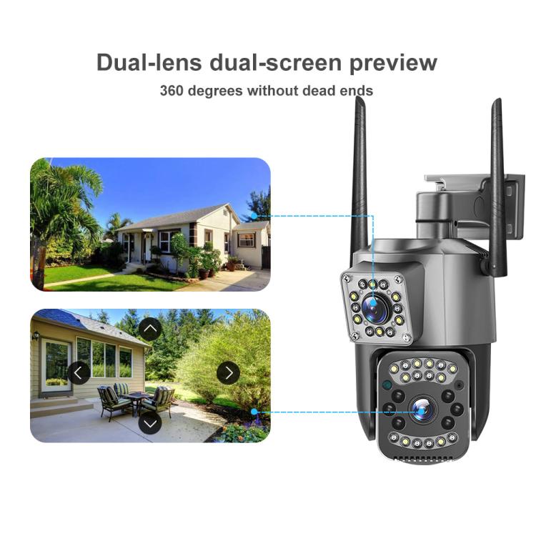 Dual-lens WiFi surveillance camera with two antennas and dual image preview panels