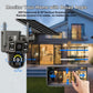 Solar-powered dual-lens security camera with wide-angle lens module and rotating bracket