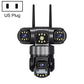 Wireless triple-lens panoramic security camera with US plug, black turret design